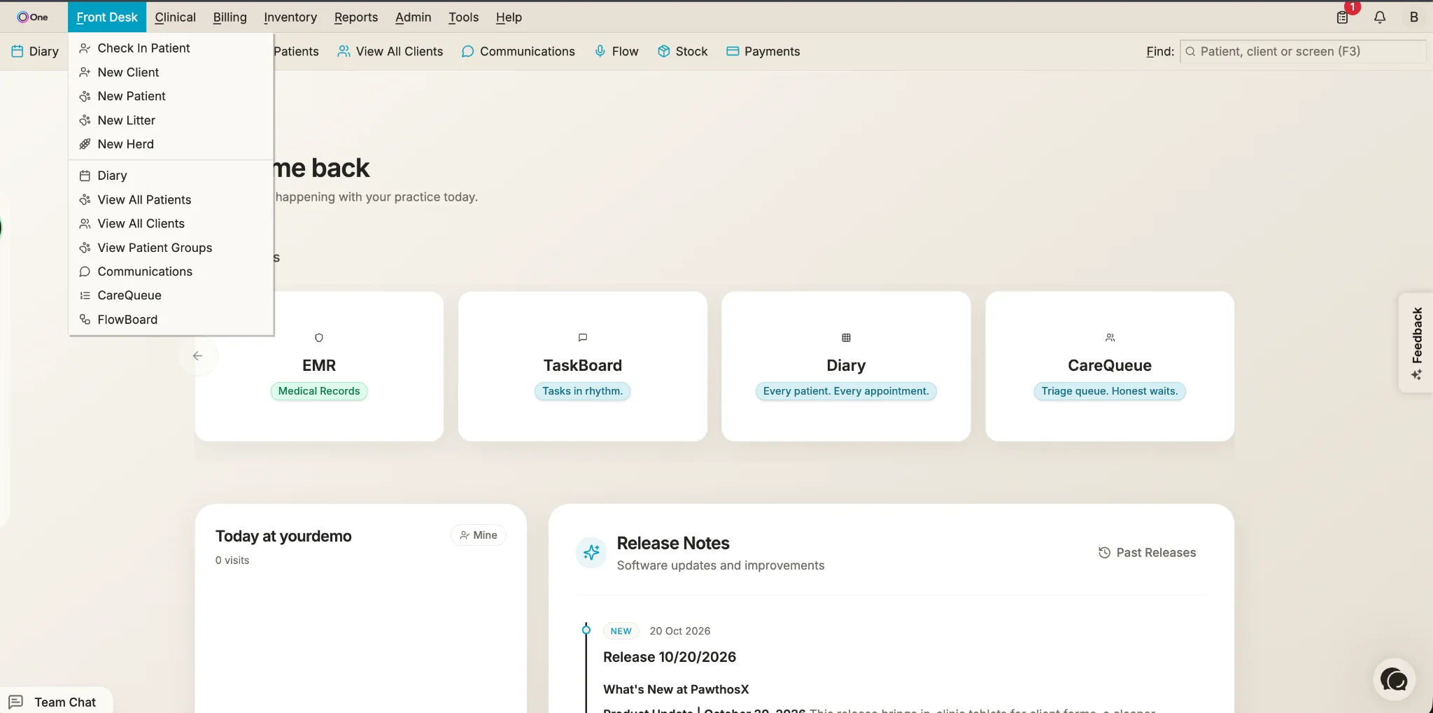 Retro Mode interface showing the familiar PawthosX One menu-driven workspace